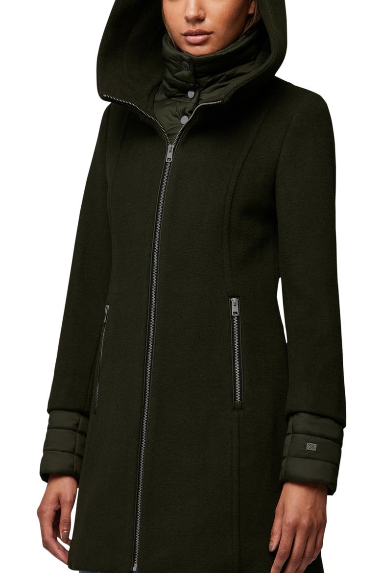 Mixed Media Wool Blend Coat with Quilted Bib Insert, Alternate, color, CEDAR