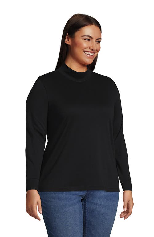 Lands' End Relaxed Cotton Long Sleeve Mock Turtleneck In Black