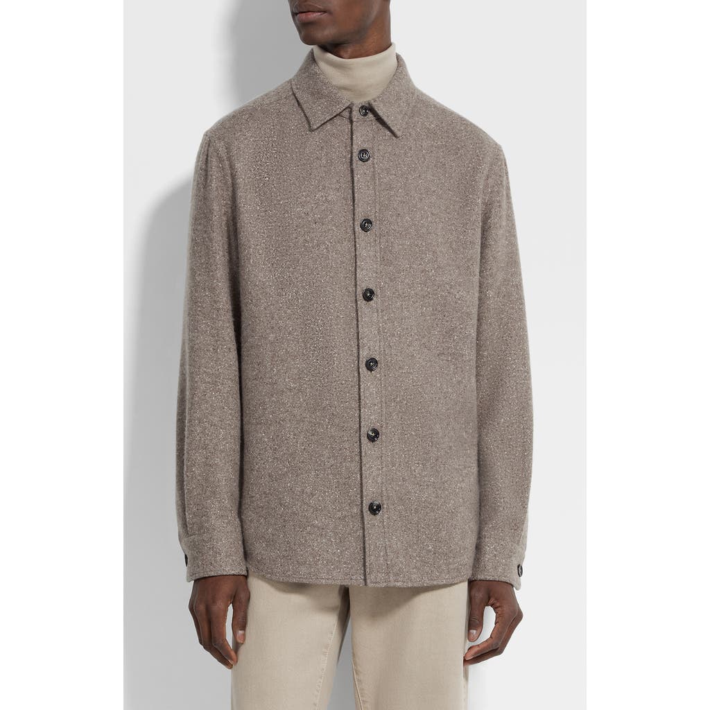 Zegna Cashmere And Silk Overshirt In Brown