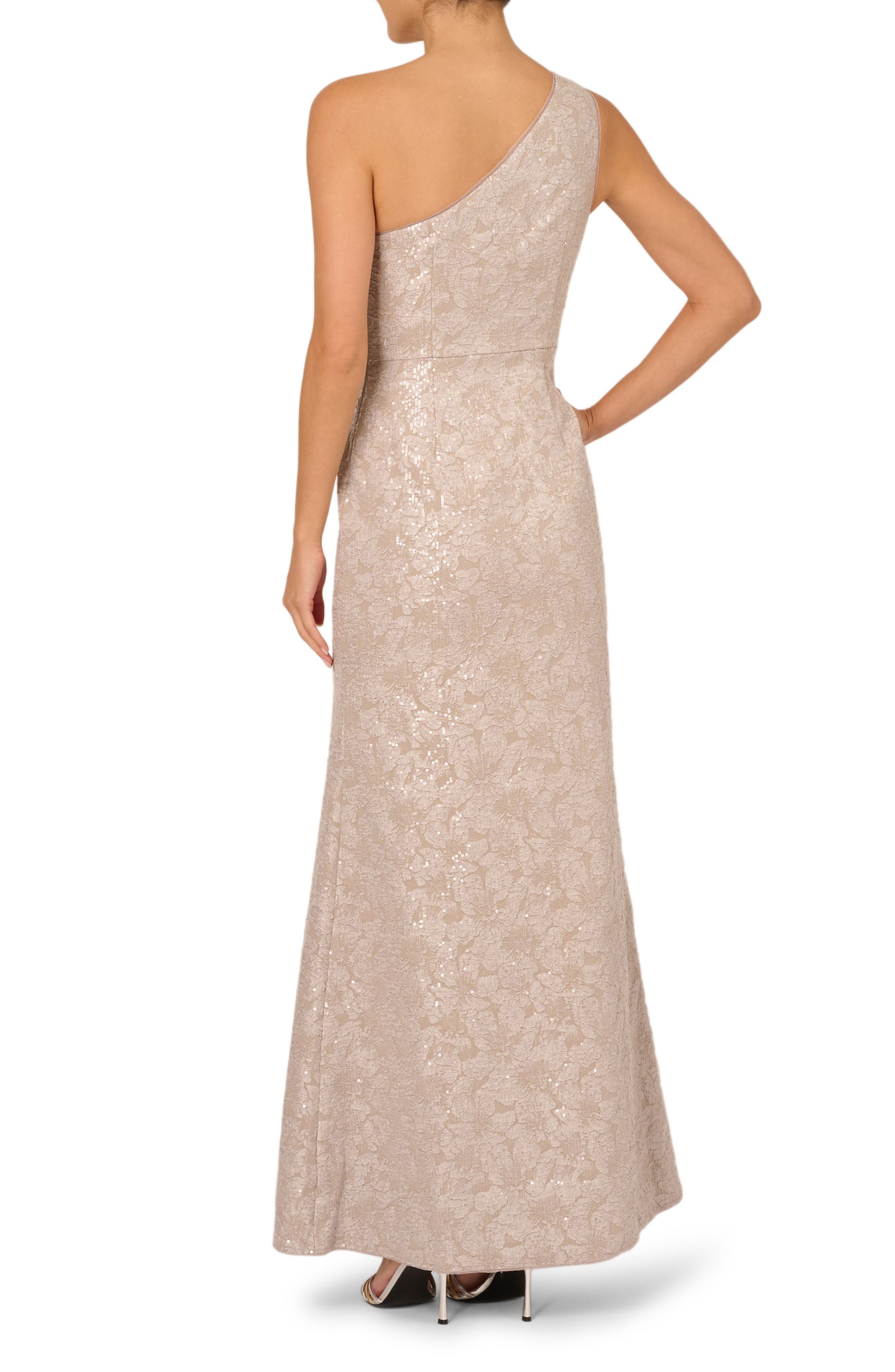 One Shoulder Sequin Jacquard Gown - image 2