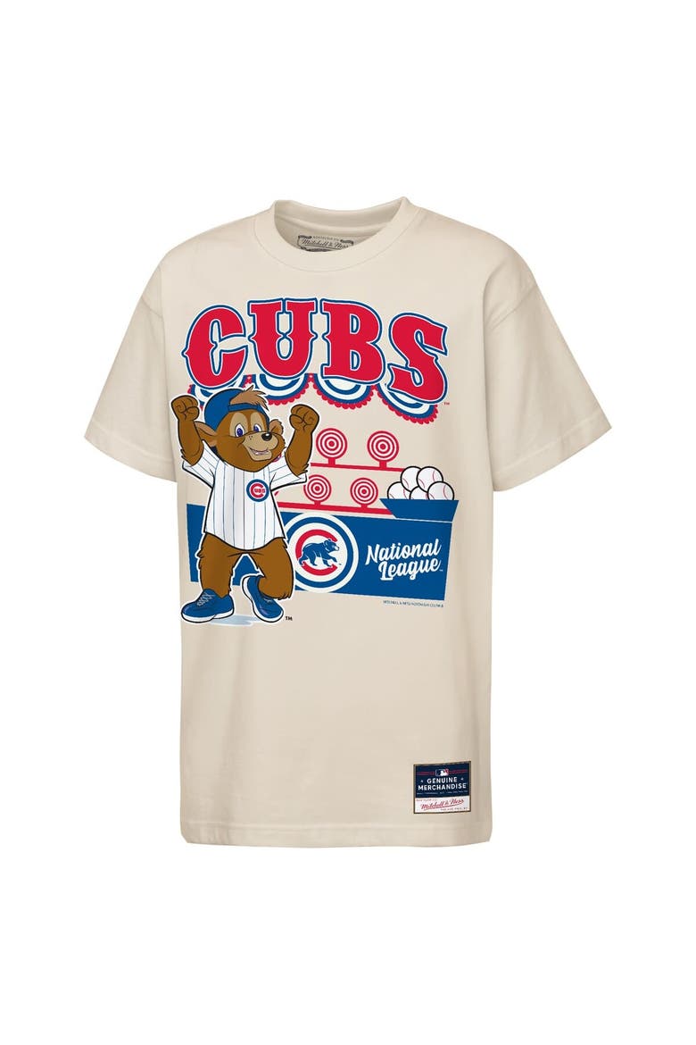 Youth Mitchell & Ness  Cream Chicago Cubs Step Back Up Mascot T-Shirt, Main, color, Cream