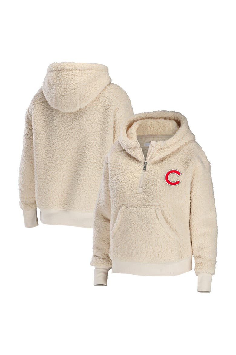 Women's WEAR by Erin Andrews Cream Chicago Cubs Plus Size Sherpa Quarter-Zip Hoodie, Main, color, Cream