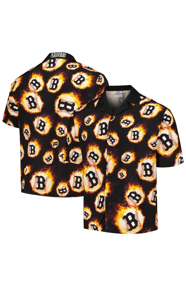 PLEASURES Men's PLEASURES Black Boston Red Sox Flame Fireball Button-Up Shirt, Main, color, Black