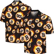 PLEASURES Men's PLEASURES  Black Boston Red Sox Flame Fireball Button-Up Shirt