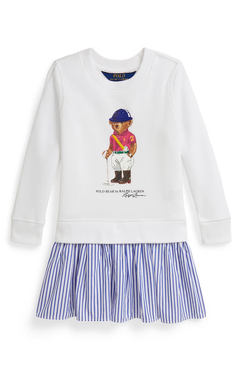 Polo Ralph Lauren Kids' Magic Fleece Bear Logo Dress, Main, color, White