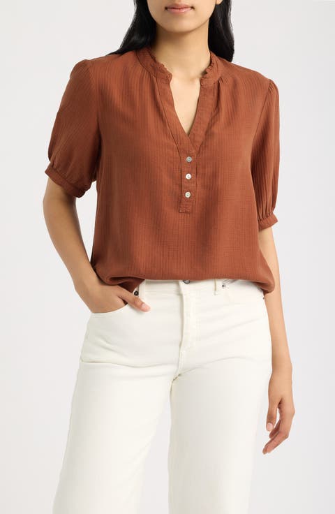 Puff Sleeve Half Placket Top