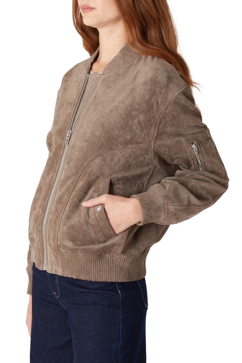 Faux Suede Bomber Jacket, Alternate, color, OYSTER SHELL