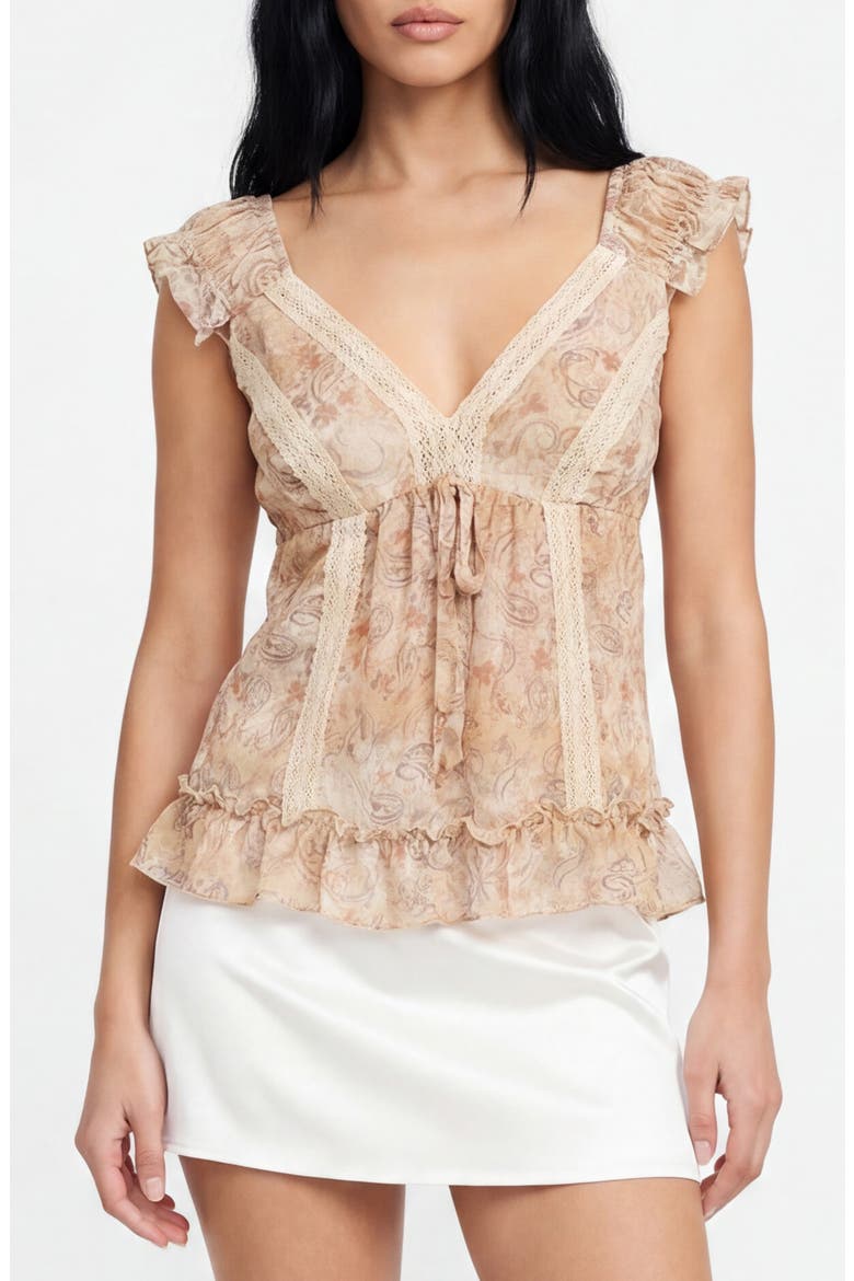 Honey Paisley Lace Trim Peplum Top, Main, color, NEUTRAL