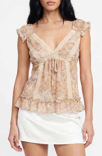 BY DESIGN Honey Paisley Lace Trim Peplum Top
