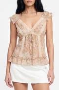 BY DESIGN Honey Paisley Lace Trim Peplum Top