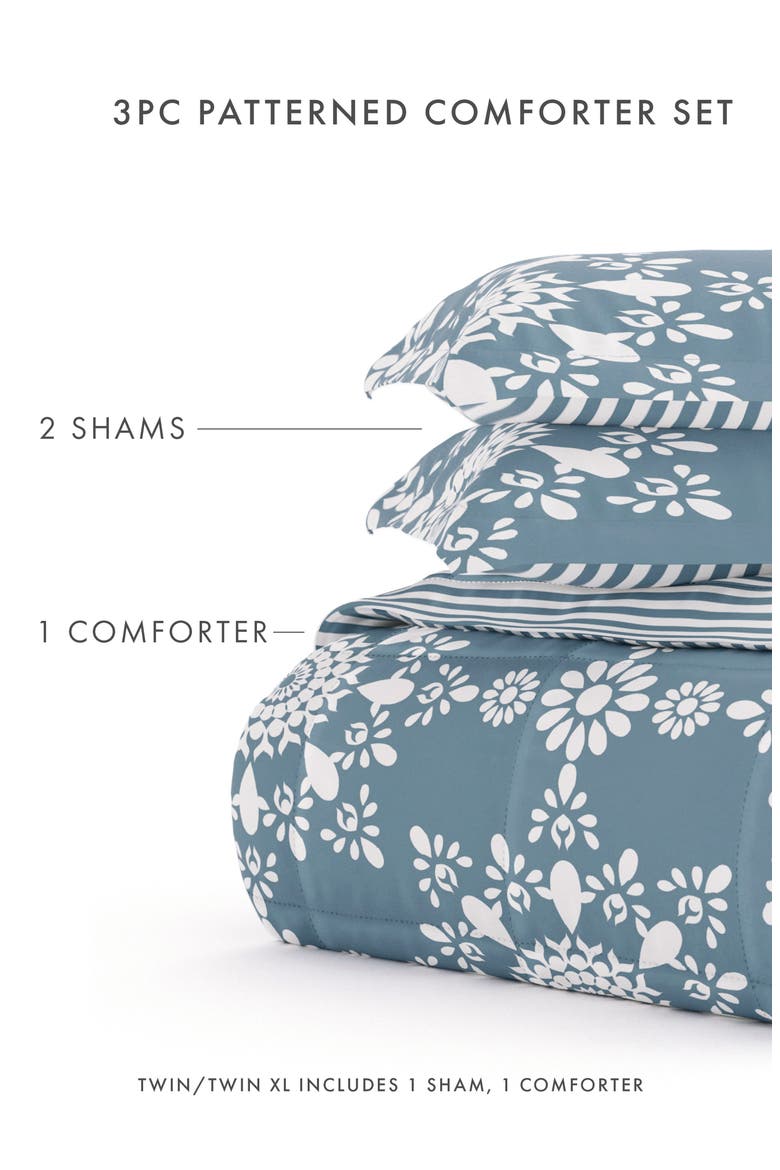 Premium Ultra Soft Daisy Medallion Reversible Down-Alternative Comforter Set, Alternate, color, LIGHT BLUE