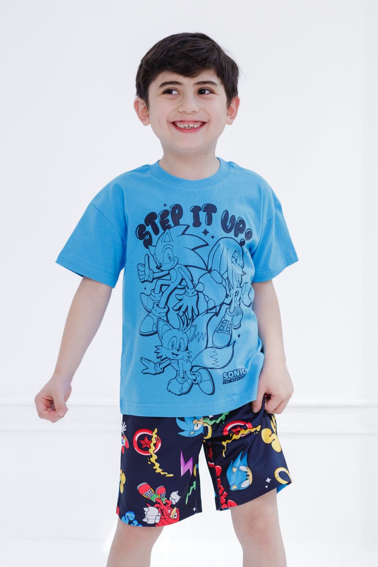 Sonic the Hedgehog Boys' Athletic 2-Piece Tee and Shorts Set, Alternate, color, Knuckles Tails Blue