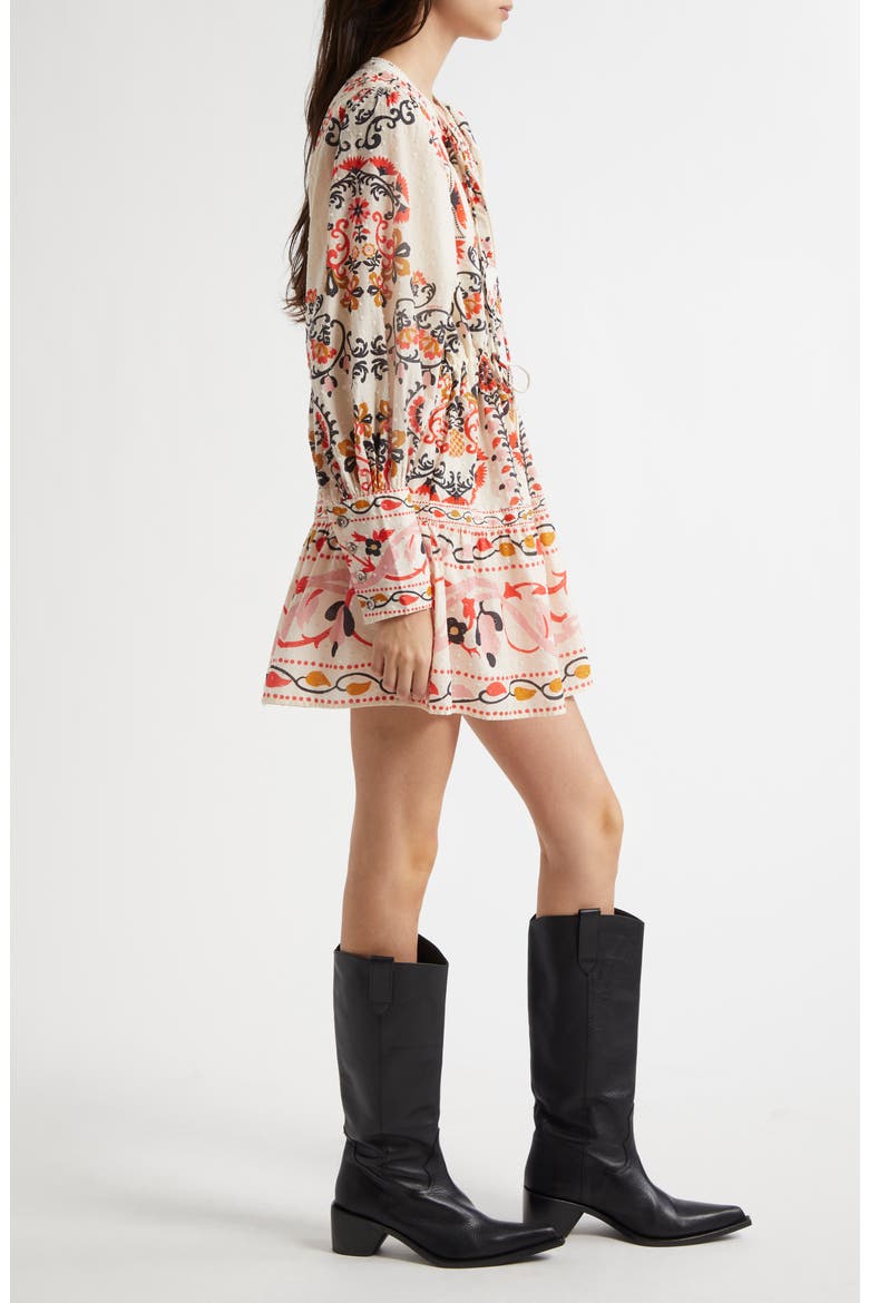 Embroidered Detail Mixed Print Long Sleeve Cotton Dres, Alternate, color, CASHEW MANDALA CREAM