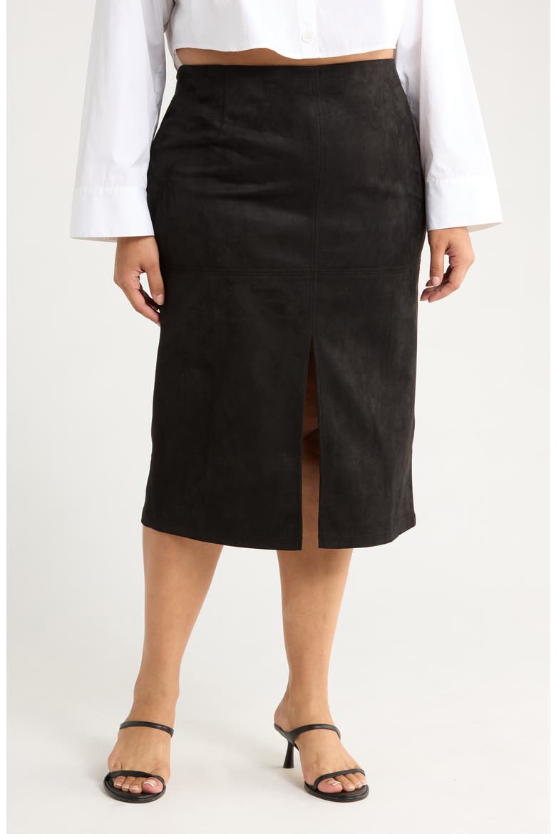 Faux Suede Slim Midi Skirt, Main, color, BLACK