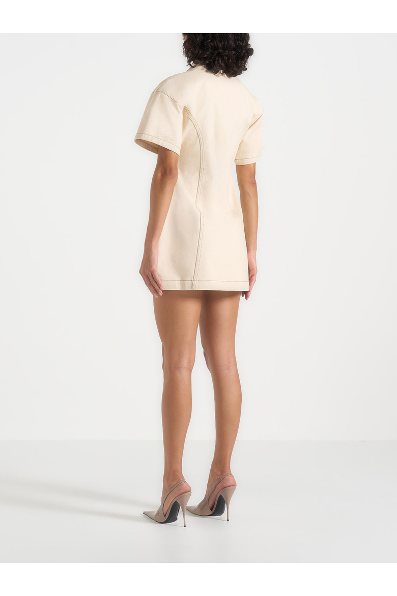 Mathilde Corset Contrast Stitch Denim Dress, Alternate, color, White