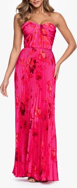 Betsy & Adam Pleated Strapless Gown