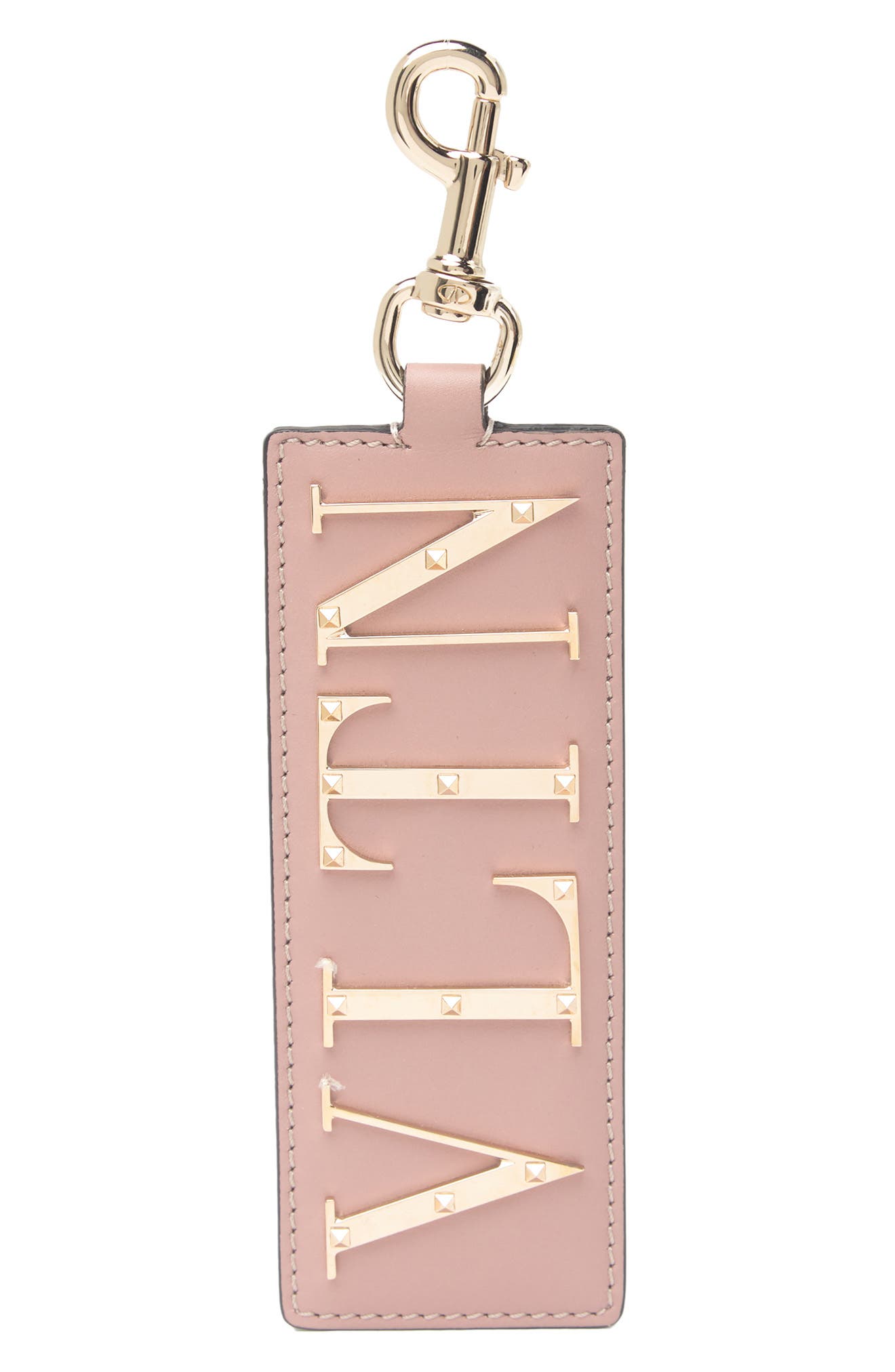 Valentino Leather Key Chain, Main, color, POUDRE