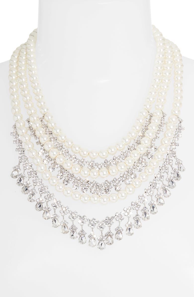 CRISTABELLE Crystal & Imitation Pearl Layered Necklace, Alternate, color, Sil/White
