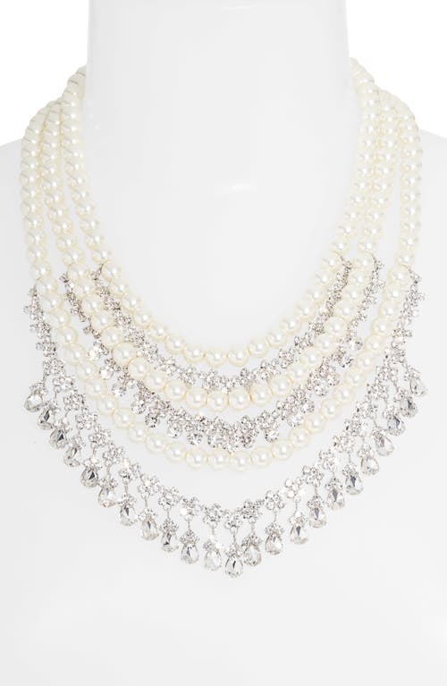 CRISTABELLE CRISTABELLE CRYSTAL & IMITATION PEARL LAYERED NECKLACE 