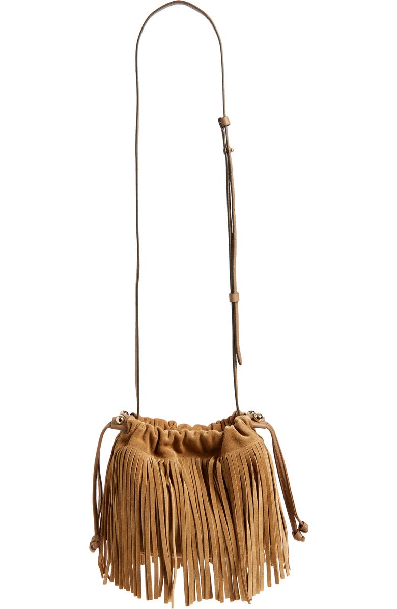 Strathberry x Cinq à Sept Drawstring Fringe Suede Crossbody Bag, Alternate, color,