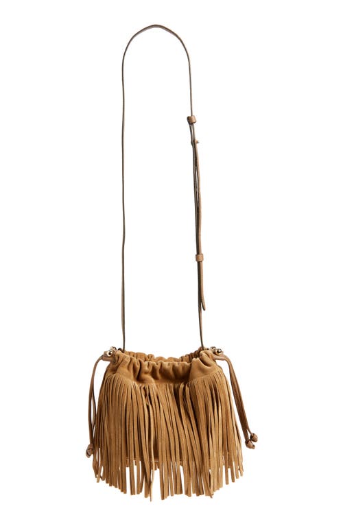 Strathberry X Cinq À Sept Drawstring Fringe Suede Crossbody Bag In Brown