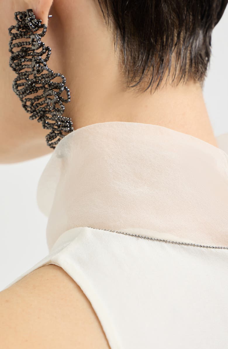 Brunello Cucinelli Crispy silk dress with monili, Alternate, color, Butter