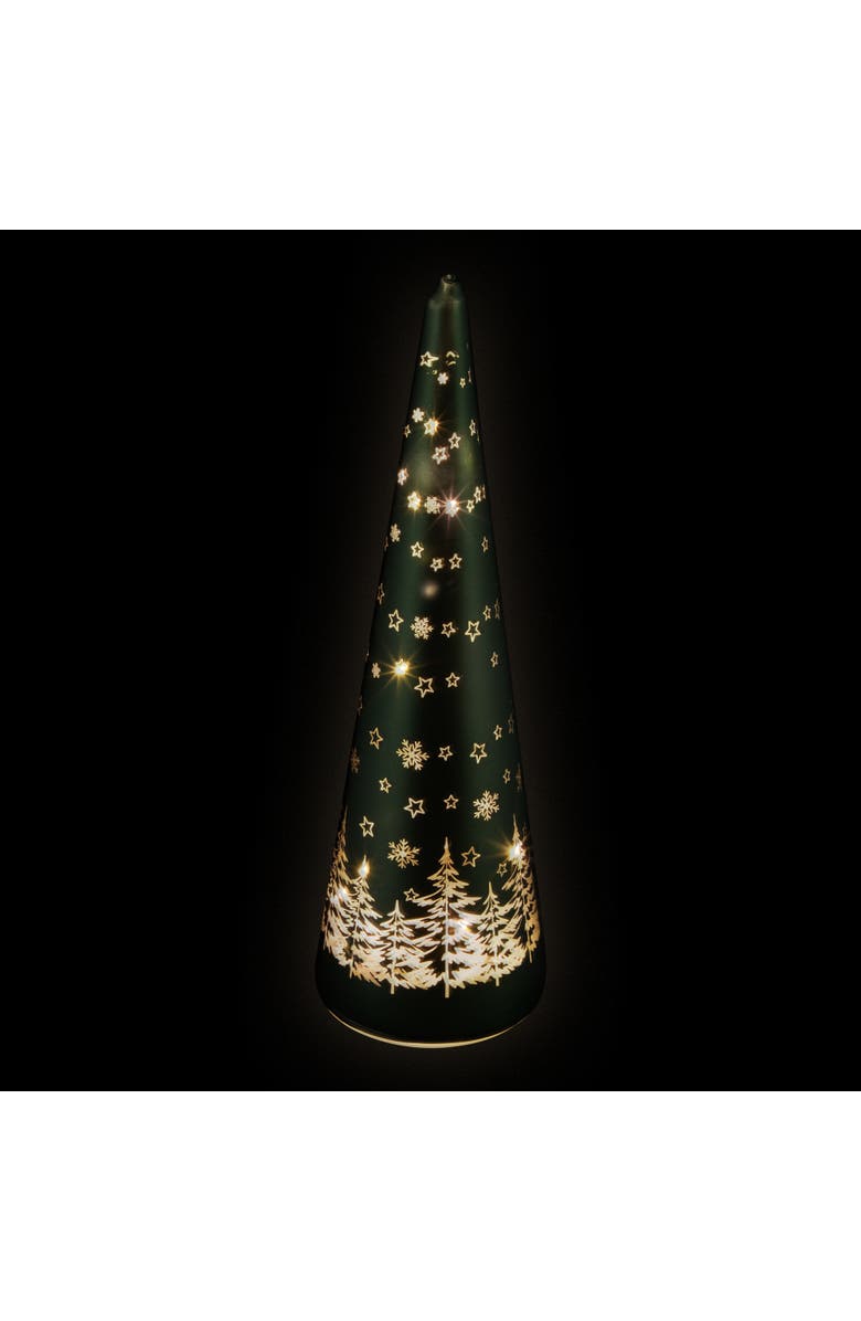 Northlight LED Lighted Snowy Forest Glass Christmas Cone Tree Decoration - 11.5", Alternate, color, Green