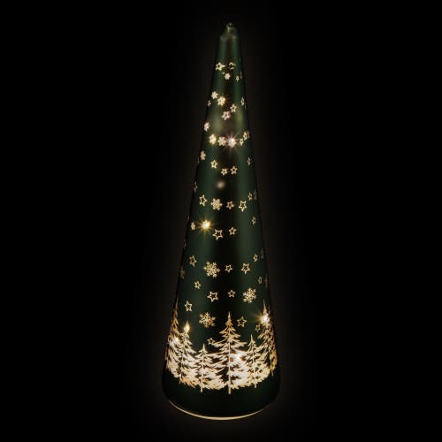 Northlight Led Lighted Snowy Forest Glass Christmas Cone Tree Decoration In Green