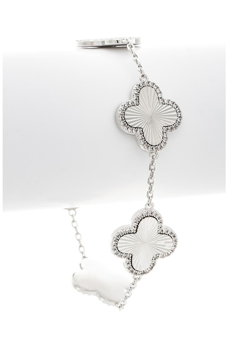 Pavé CZ Clover Station Bracelet, Alternate, color, WHITE RHODIUM / CZ
