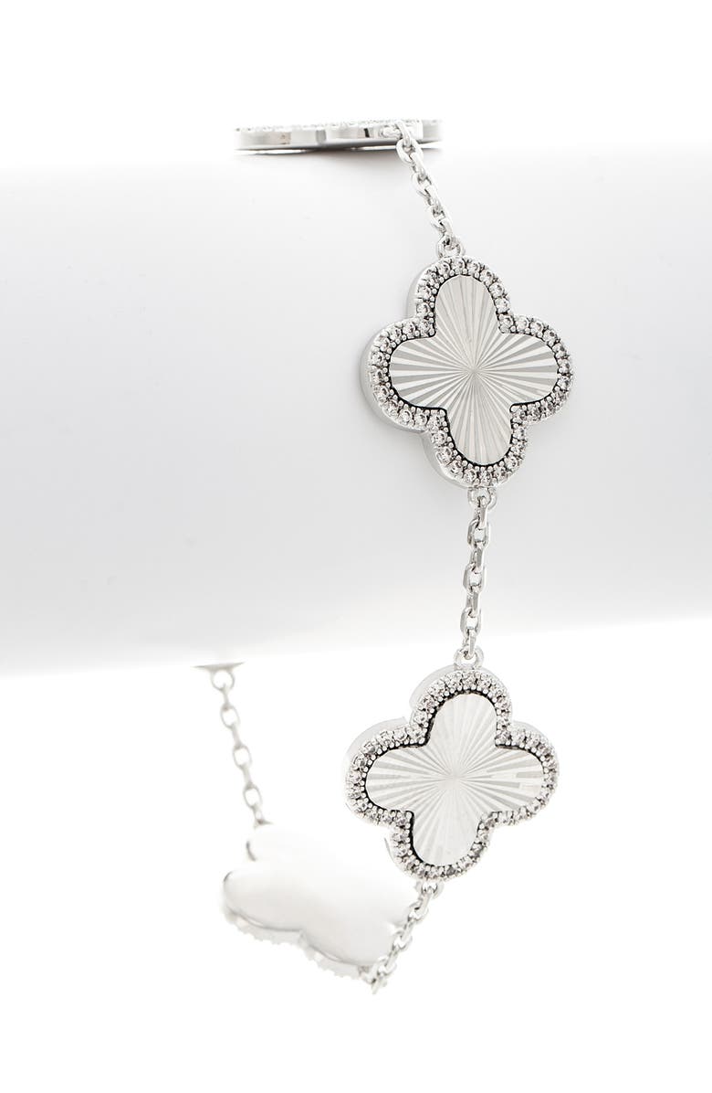 RIVKA FRIEDMAN Pavé CZ Clover Station Bracelet, Alternate, color, White Rhodium / Cz