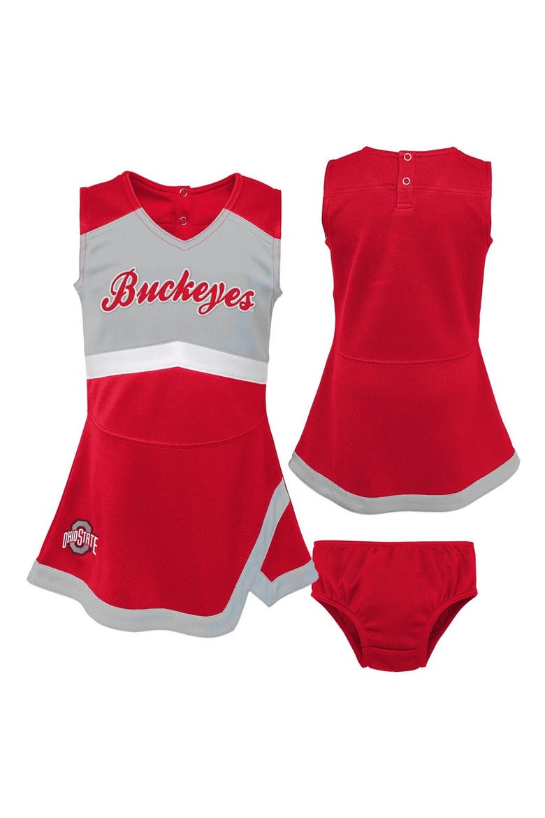 Girls Toddler Scarlet/Gray Ohio State Buckeyes Two-Piece Cheer Captain Jumper Dress & Bloomers Set, Main, color, Scarlet