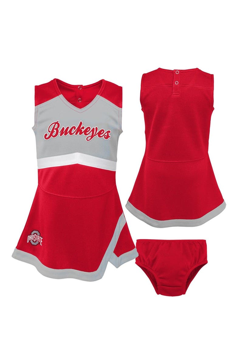 Outerstuff Girls Toddler Scarlet/Gray Ohio State Buckeyes Two-Piece Cheer Captain Jumper Dress & Bloomers Set, Main, color, Scarlet