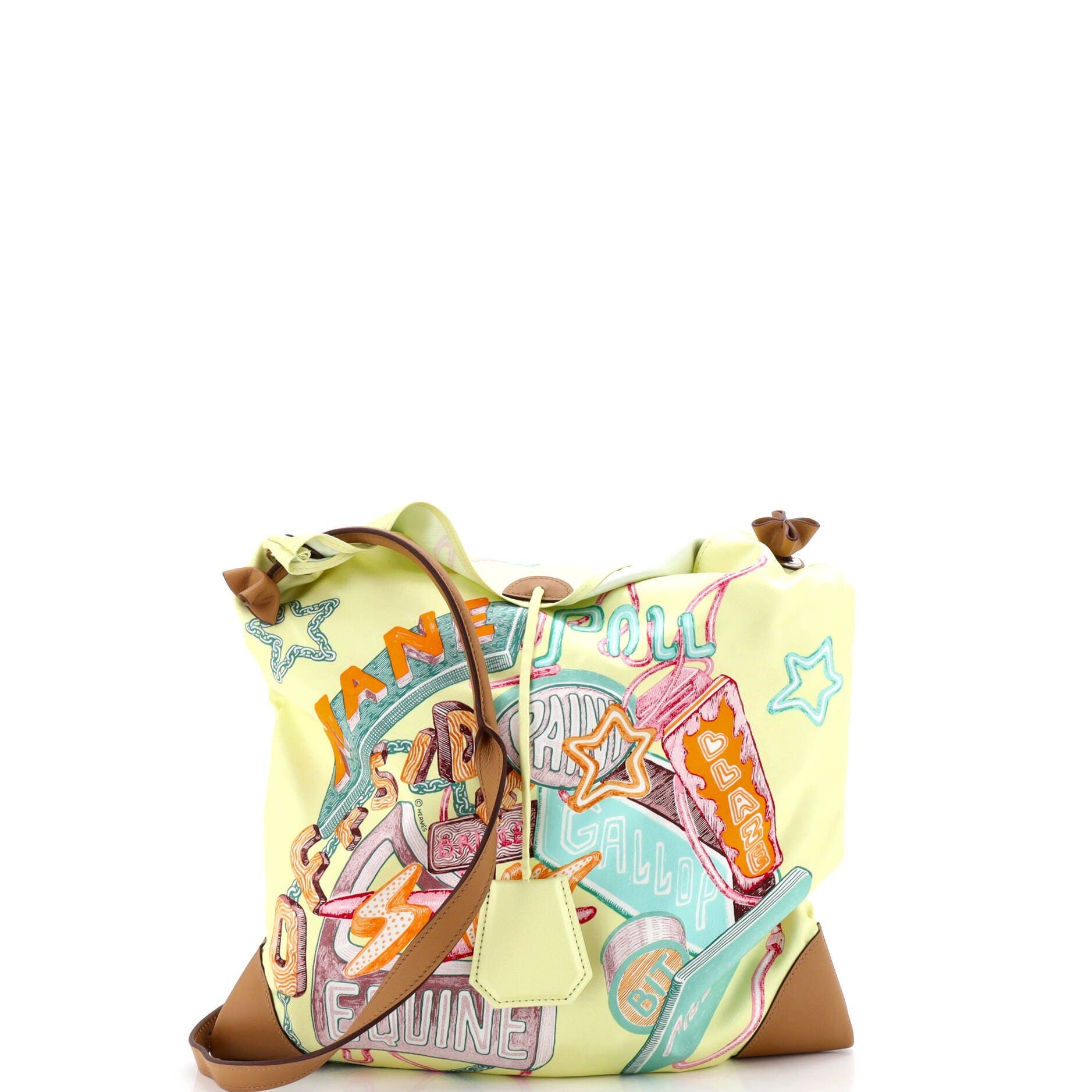 Pre-Owned Hermes Silky City Bag Printed Silk and Leather PM, Main, color, Yellow