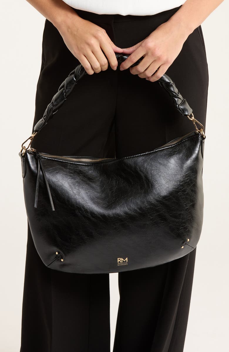 Rebecca Minkoff Eldridge Braided Handle Shoulder Bag, Alternate, color, Black