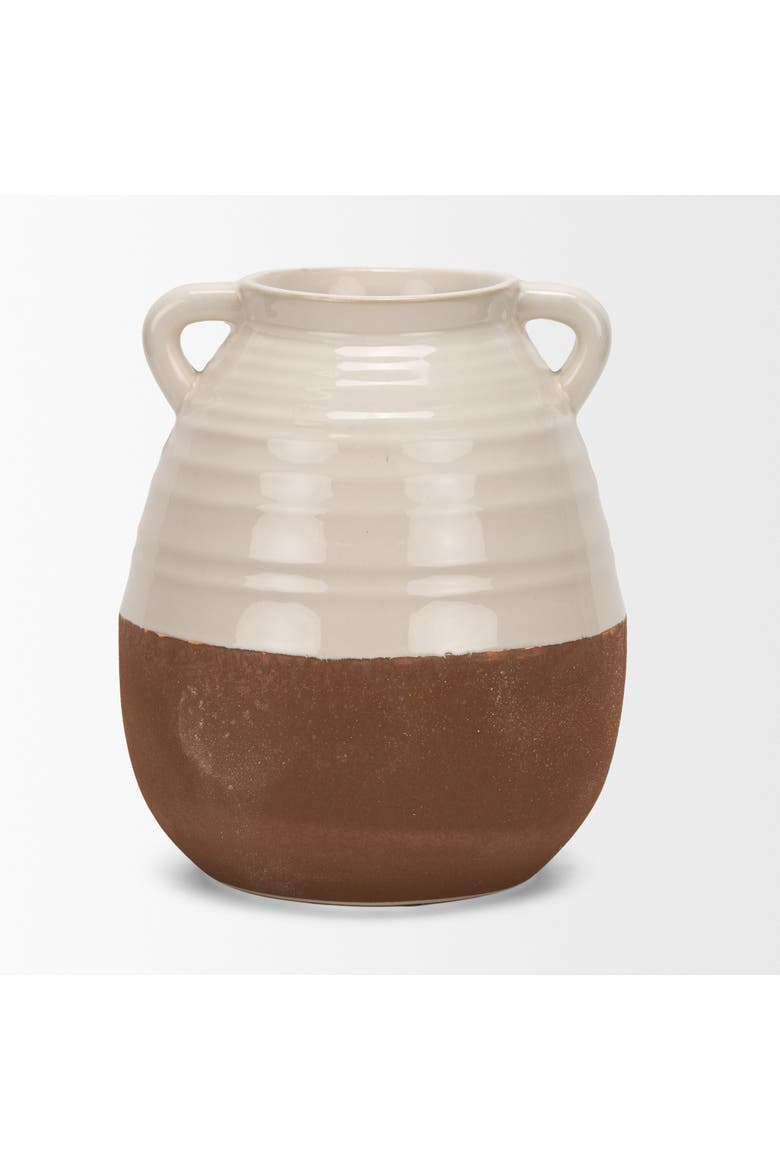 Tryna Large Beige w/ Matte Brown Ceramic Vase, Alternate, color, Brown
