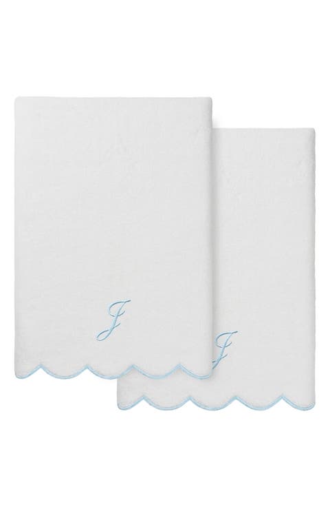 Adornia Scallop Initial 2-Piece Bath Towel Set