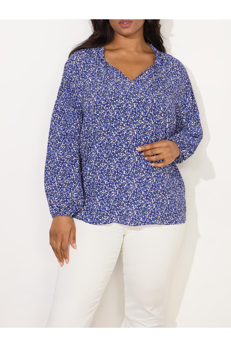 Ditsy Shirred Raglan Sleeve Blouse, Alternate, color, Blue Print