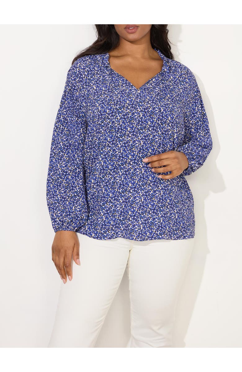 Live Unlimited Ditsy Shirred Raglan Sleeve Blouse, Alternate, color, Blue Print