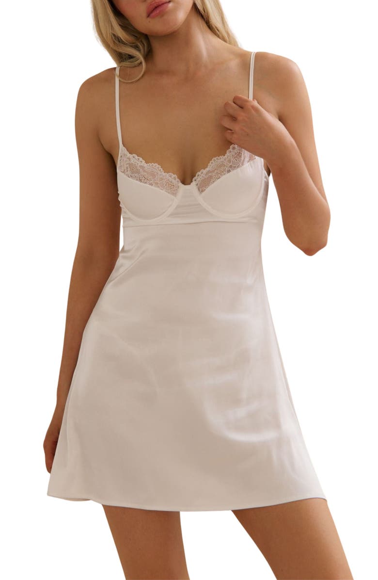 Kat The Label Sienna Underwire Satin Slip, Main, color, Ivory