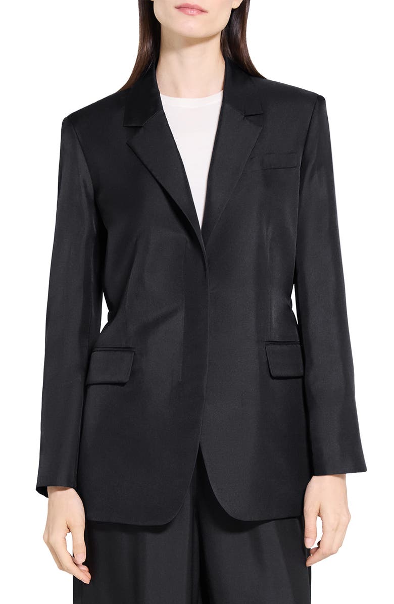 Theory Notched Lapel Silk Blazer, Main, color, Black