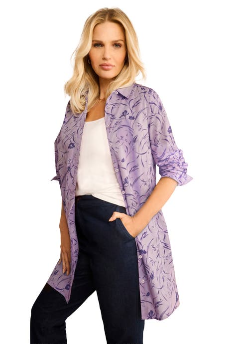 Kate Long Sleeve Crisp Cotton Blend Button Front Tunic