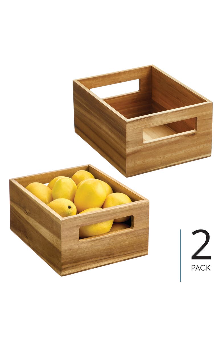 iDesign Acacia Wood Pantry Storage Bin with Handles, Alternate, color,