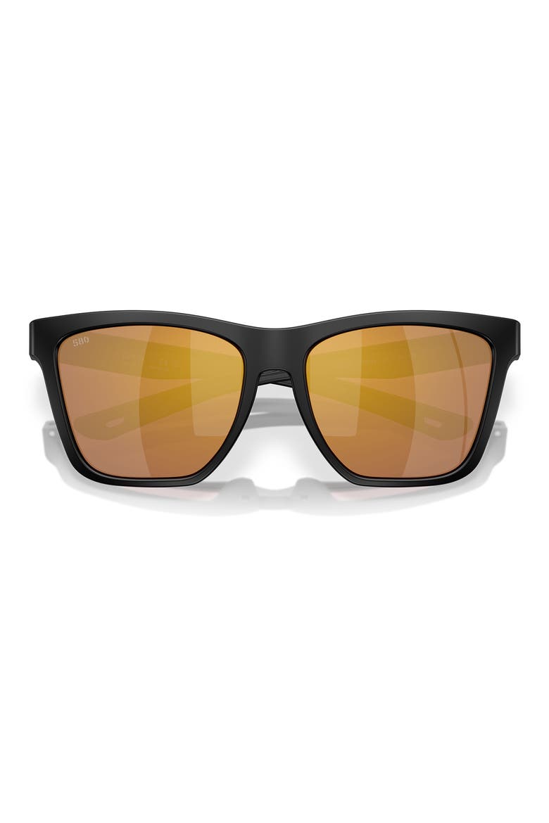 57mm Polarized Mirrored Rectangular Sunglasses, Alternate, color, MATTE BLACK/ GOLD MIRROR 580G