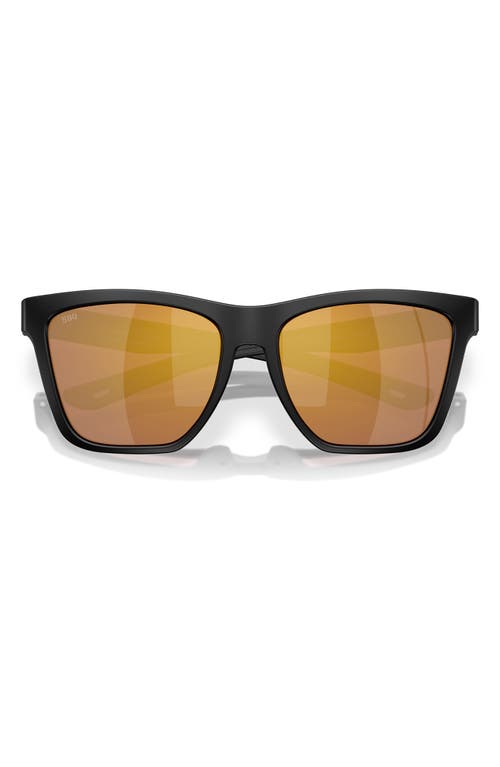 Costa Del Mar 57mm Polarized Mirrored Rectangular Sunglasses In Matte Black/gold Mirror 580g