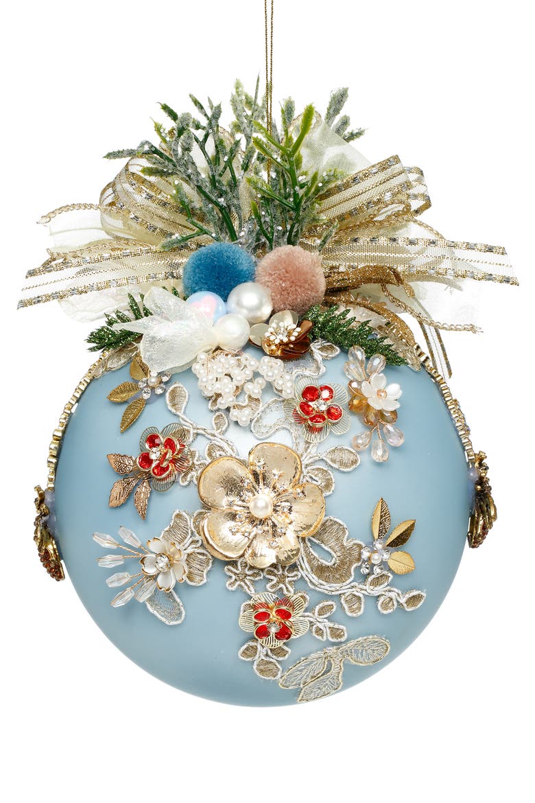 Floral Jeweled Ornament, Blue, Main, color, Baby Blue