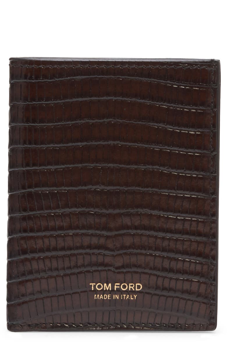TOM FORD Tesus T Line Lizard Embossed Leather Bifold Card Case, Main, color, 