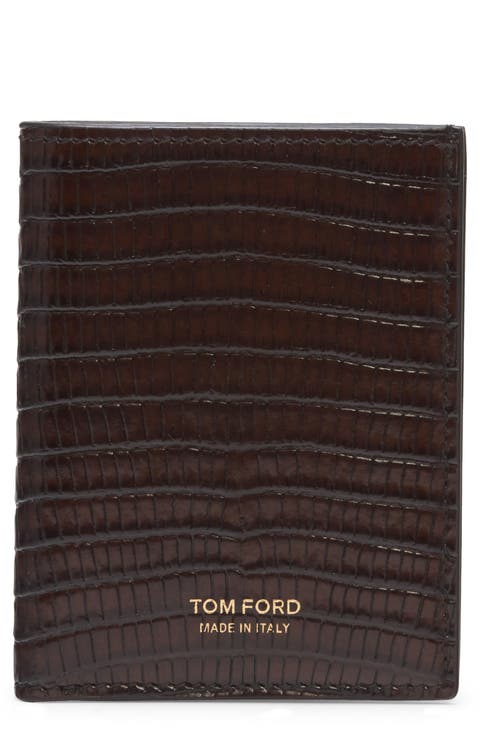 Tesus T Line Lizard Embossed Leather Bifold Card Case