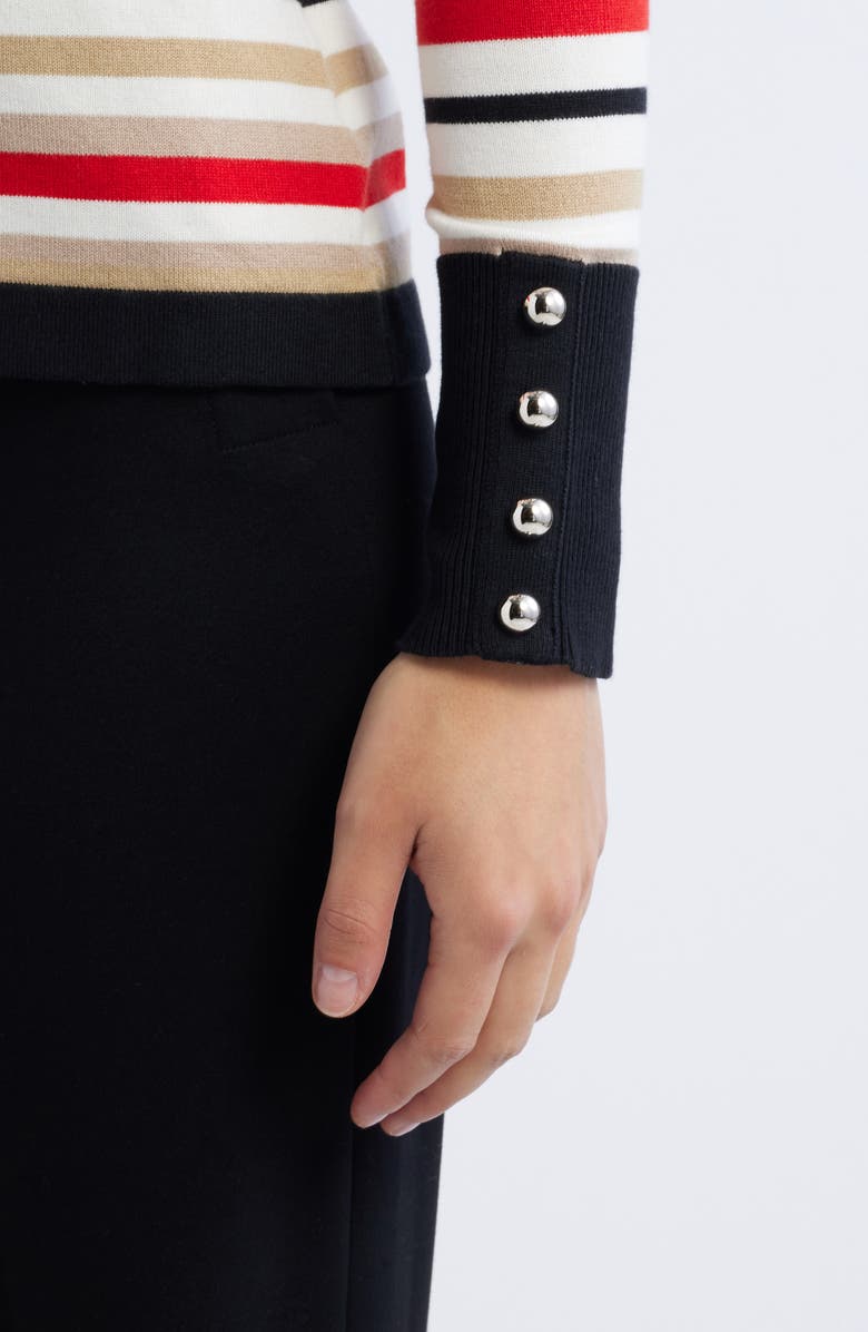 Anne Klein Stripe Button Cuff Sweater, Alternate, color,