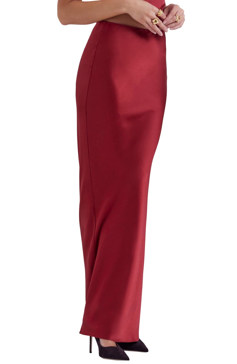 HOUSE OF CB Sydel Bias Cut Satin Maxi Skirt, Alternate, color, Blood Red