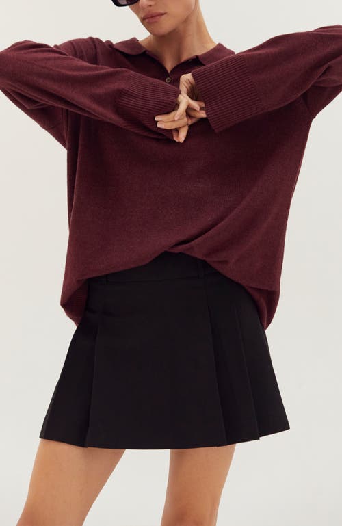 Crescent Polo Sweater Top In Burgundy